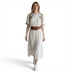 WYSE London Cotton Gauze Midi Dress Embroidered Boho Prairie Dress Size 1